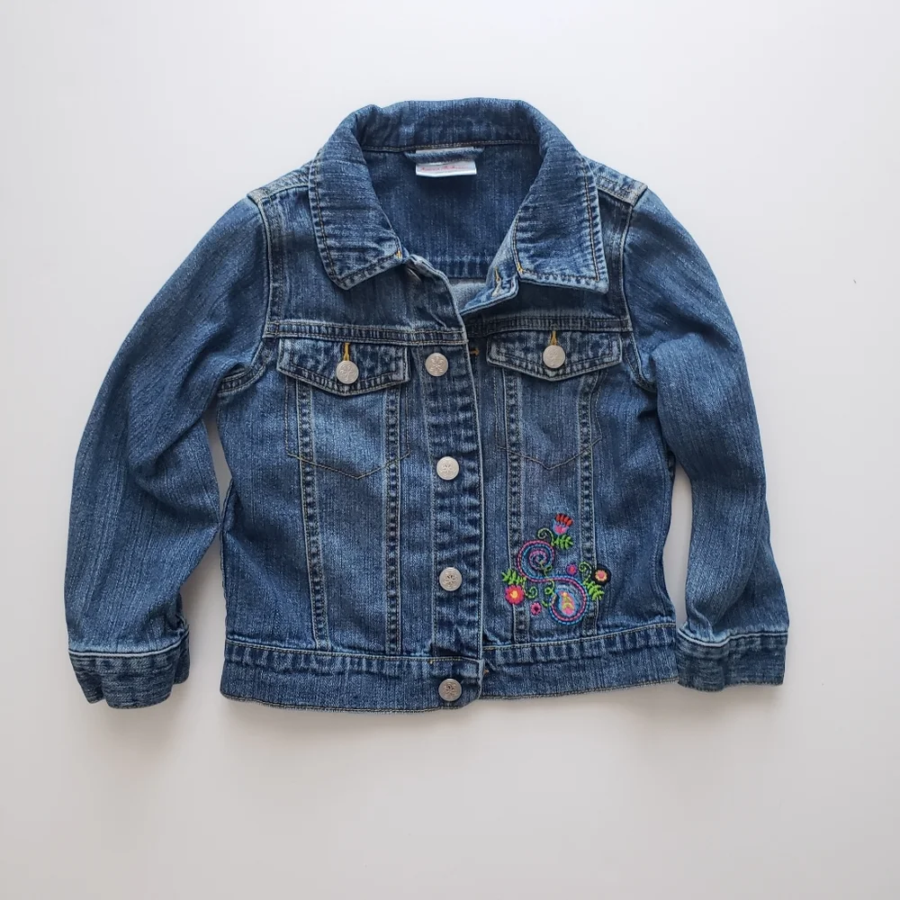 Hanna Andersson 100 / 4 Floral Embroidered Classic Jean Denim Jacket